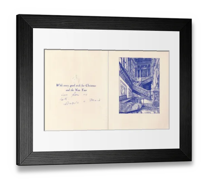 Framed Print : Christmas and New Year card with blue engraving Framed Print : Christmas and New Year card with blue engraving