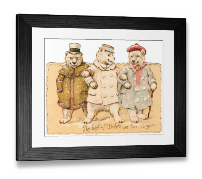 Framed Print : Three bears in the snow on a Christmas card Framed Print : Three bears in the snow on a Christmas card