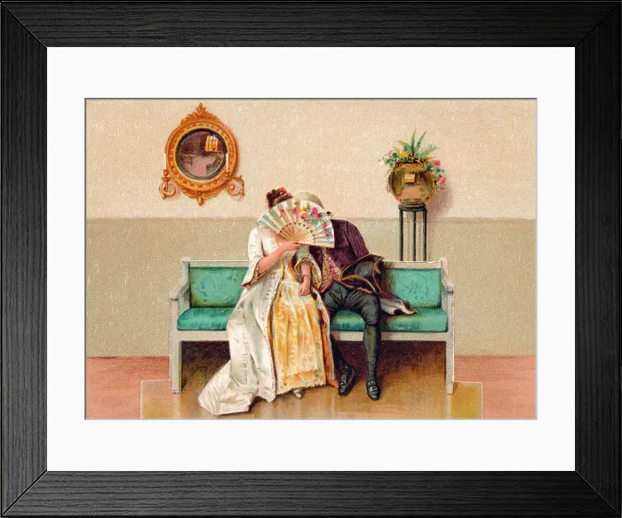 Framed Print : Couple in historical costume on a greetings card Framed Print : Couple in historical costume on a greetings card