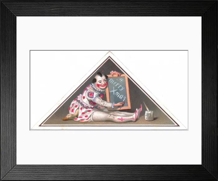 Framed Print : Clown on a triangular Christmas card Framed Print : Clown on a triangular Christmas card