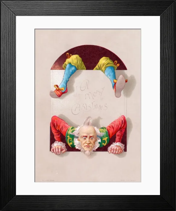 Framed Print : Acrobatic clown on a Christmas card Framed Print : Acrobatic clown on a Christmas card