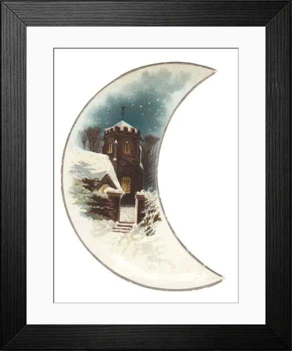 Framed Print : Rural snow scene with church on a Christmas card Framed Print : Rural snow scene with church on a Christmas card