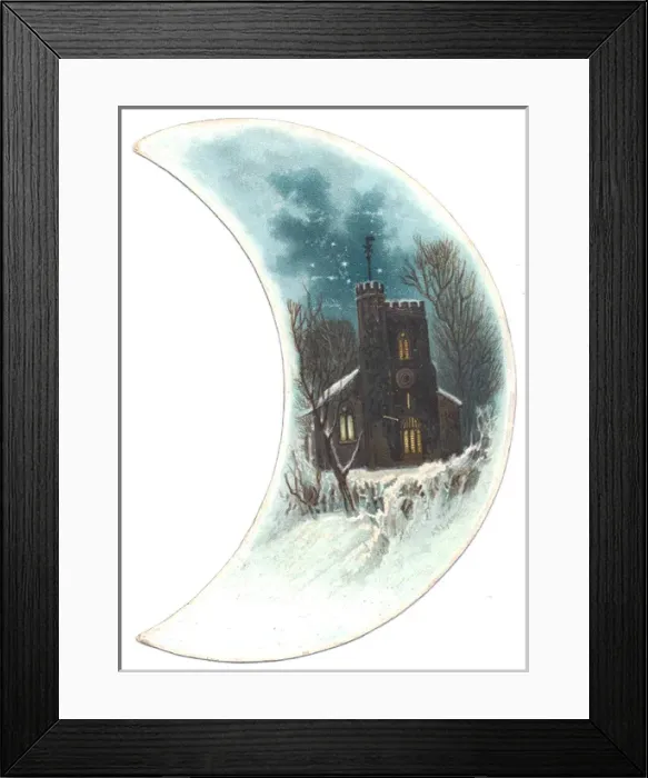 Framed Print : Rural snow scene with church on a Christmas card Framed Print : Rural snow scene with church on a Christmas card