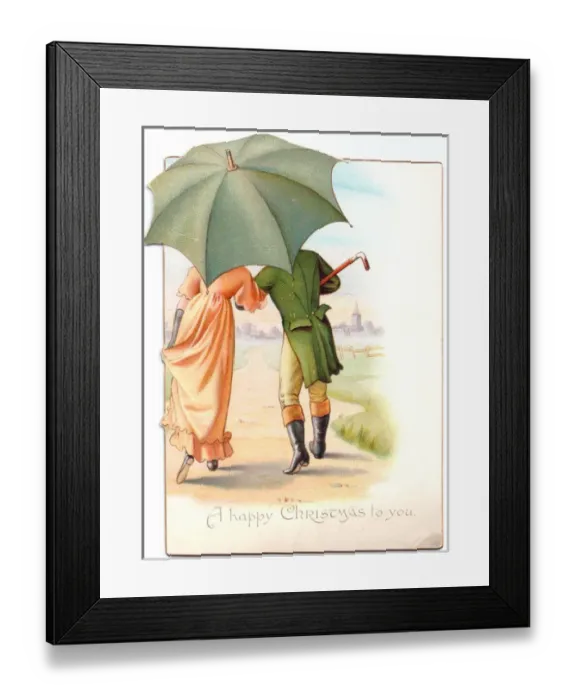Framed Print : Couple in Regency costume on a Christmas card Framed Print : Couple in Regency costume on a Christmas card