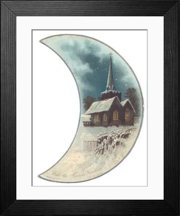 Framed Print : Rural snow scene with church on a Christmas card Framed Print : Rural snow scene with church on a Christmas card