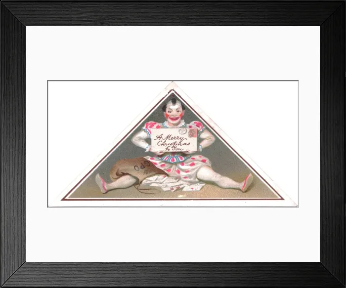 Framed Print : Clown on a triangular Christmas card Framed Print : Clown on a triangular Christmas card