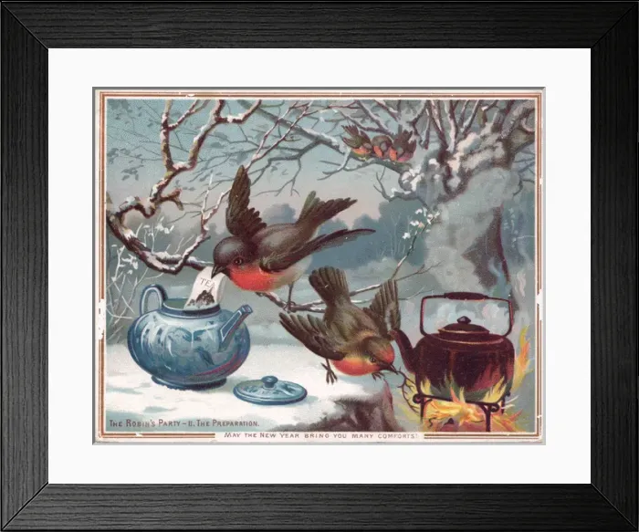 Framed Print : Robins on a New Year card Framed Print : Robins on a New Year card
