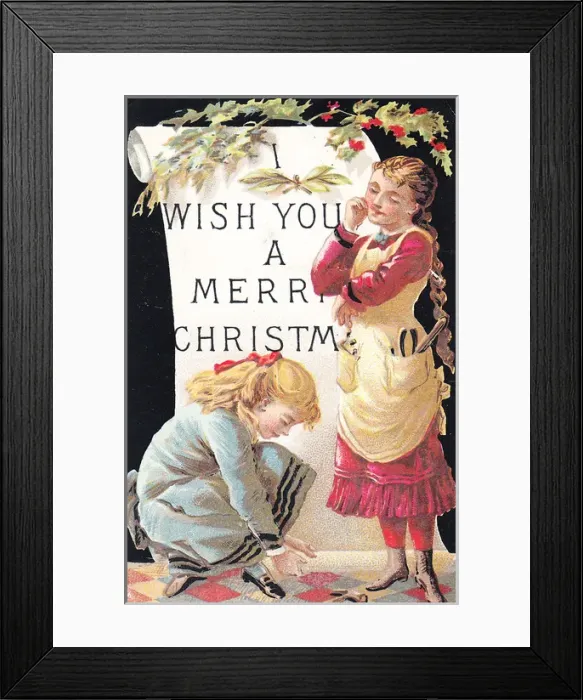 Framed Print : Two girls on a Christmas card Framed Print : Two girls on a Christmas card