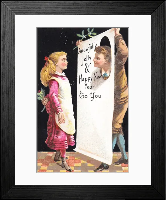 Framed Print : Girl and boy on a New Year card Framed Print : Girl and boy on a New Year card
