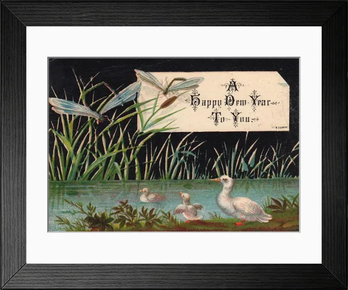Framed Print : Duck and ducklings on a New Year card Framed Print : Duck and ducklings on a New Year card