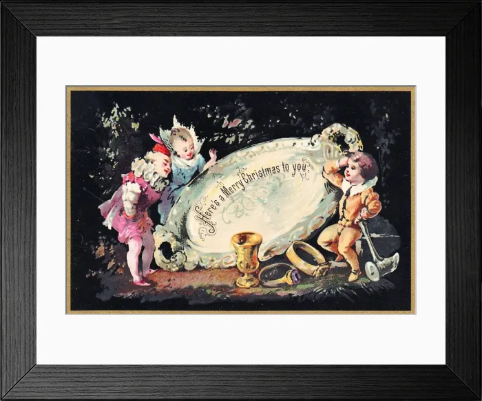 Framed Print : Couple with goldsmith on a Christmas card Framed Print : Couple with goldsmith on a Christmas card