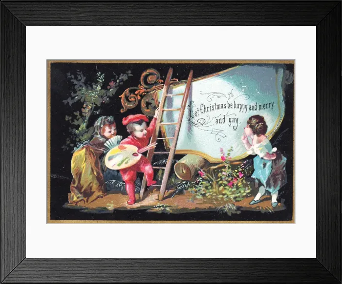 Framed Print : Two women and artist on a Christmas card Framed Print : Two women and artist on a Christmas card