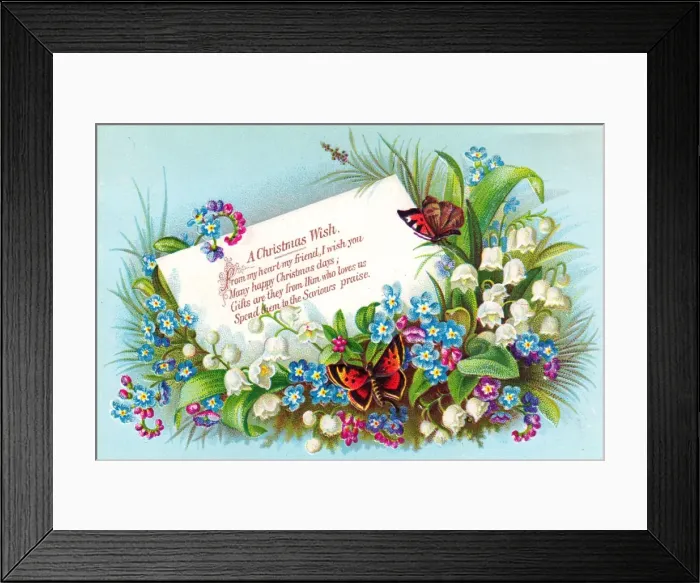 Framed Print : Butterflies and flowers on a Christmas card Framed Print : Butterflies and flowers on a Christmas card