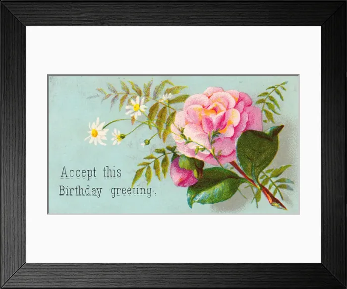 Framed Print : Roses and daisies on a birthday card Framed Print : Roses and daisies on a birthday card