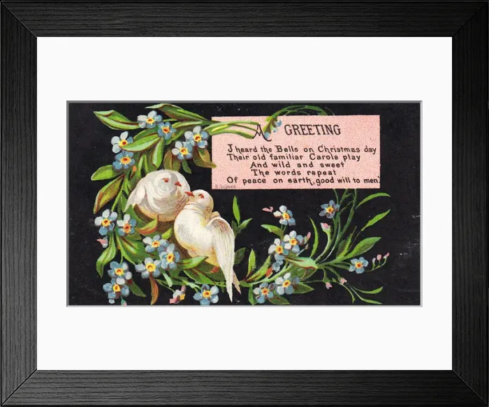 Framed Print : White doves and forget-me-nots on a Christmas card Framed Print : White doves and forget-me-nots on a Christmas card