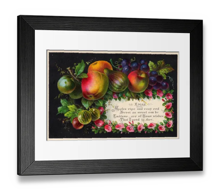 Framed Print : Assorted fruit on a Christmas card Framed Print : Assorted fruit on a Christmas card