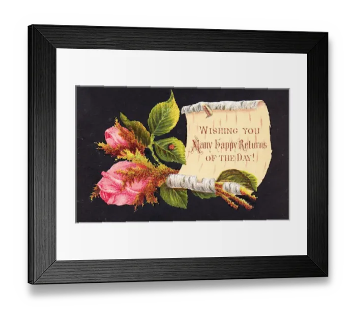 Framed Print : Pink rosebuds on a birthday card Framed Print : Pink rosebuds on a birthday card