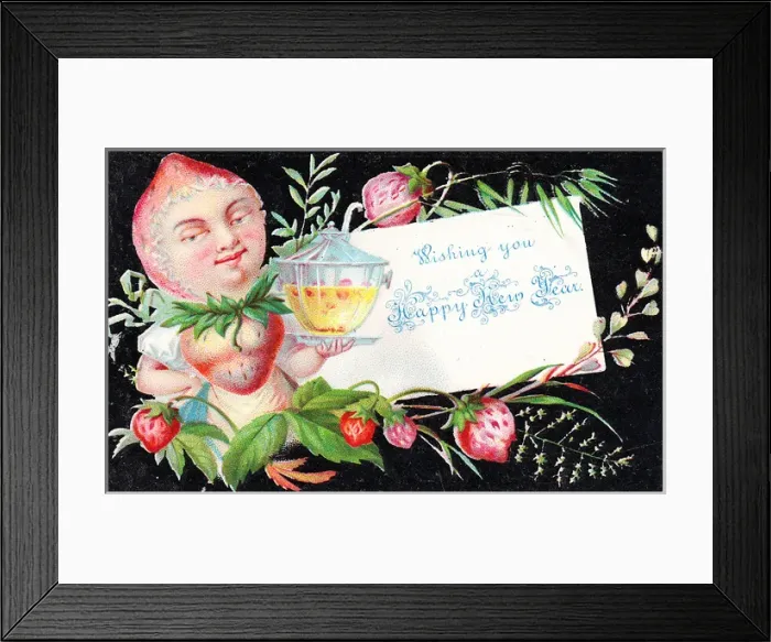 Framed Print : Strawberries on a New Year card Framed Print : Strawberries on a New Year card