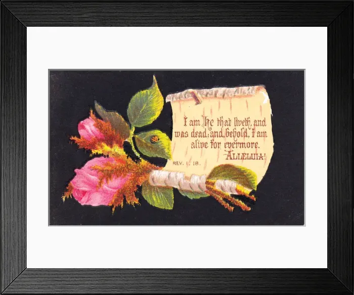 Framed Print : Pink rosebuds on a religious greetings card Framed Print : Pink rosebuds on a religious greetings card