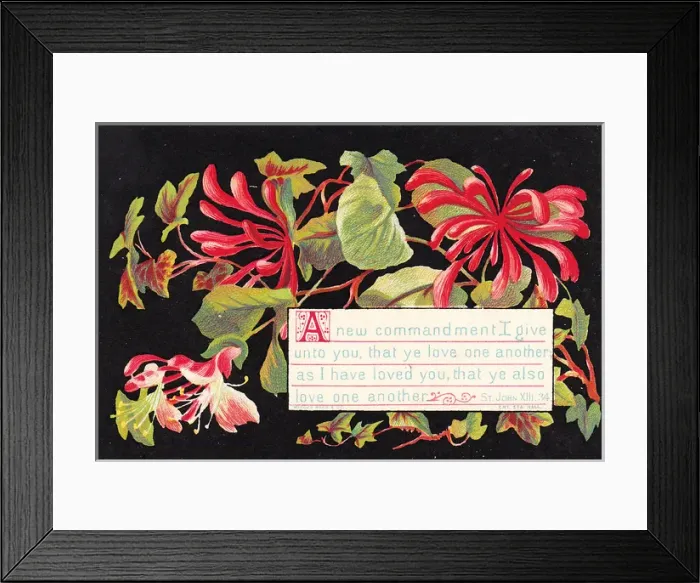 Framed Print : Red flowers on a religious greetings card Framed Print : Red flowers on a religious greetings card