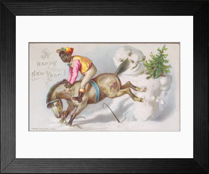Framed Print : Jockey on pony on a New Year card Framed Print : Jockey on pony on a New Year card