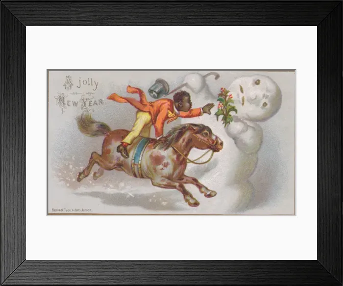 Framed Print : Rider on pony on a New Year card Framed Print : Rider on pony on a New Year card