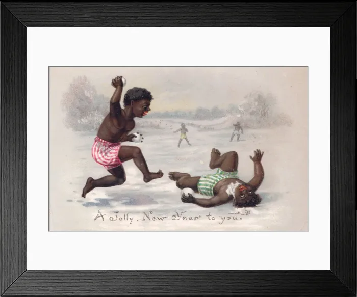 Framed Print : Two black boys on a New Year card