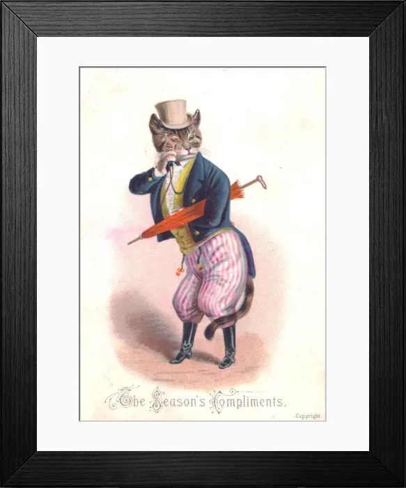 Framed Print : Cat in smart clothes on a Christmas card Framed Print : Cat in smart clothes on a Christmas card
