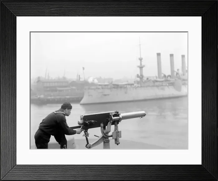 Framed Print : Sailor firing machine gun at Brooklyn Navy Yard, New York Ci Framed Print : Sailor firing machine gun at Brooklyn Navy Yard, New York Ci
