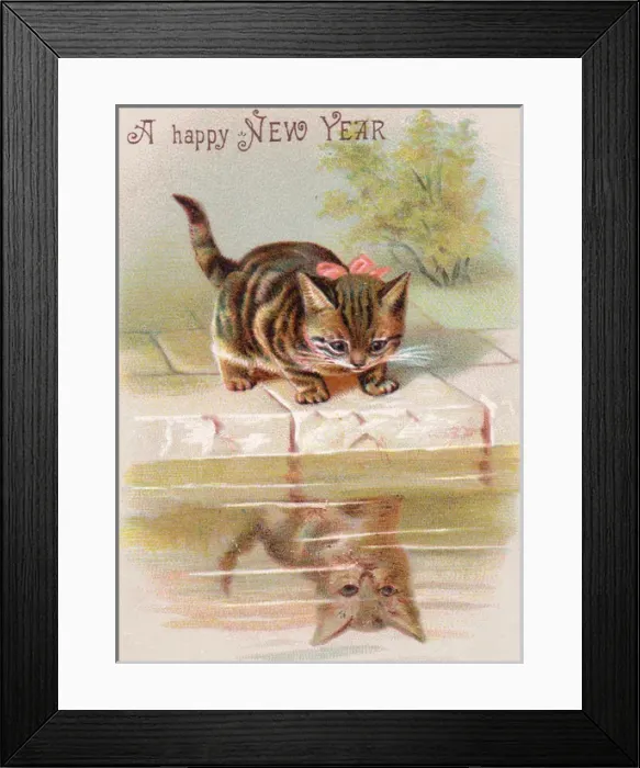 Framed Print : Kitten on a New Year card Framed Print : Kitten on a New Year card