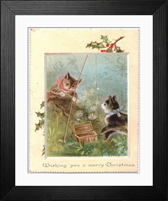 Framed Print : Two cats on a Christmas card Framed Print : Two cats on a Christmas card