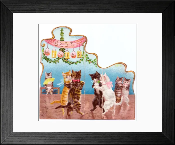 Framed Print : Cats dancing on a Christmas card Framed Print : Cats dancing on a Christmas card