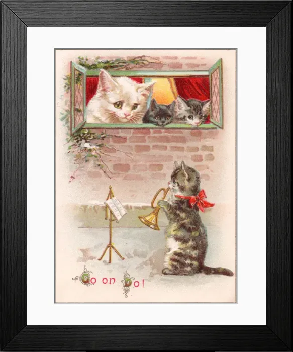 Framed Print : Cats and kittens on a greetings card Framed Print : Cats and kittens on a greetings card