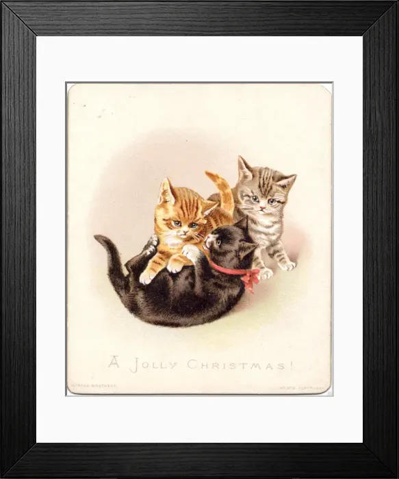 Framed Print : Three kittens on a Christmas card Framed Print : Three kittens on a Christmas card