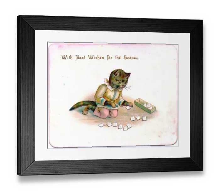 Framed Print : Kitten with letter cards on a Christmas card Framed Print : Kitten with letter cards on a Christmas card