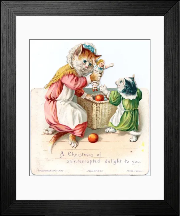 Framed Print : Cat, kitten and presents on a Christmas card Framed Print : Cat, kitten and presents on a Christmas card