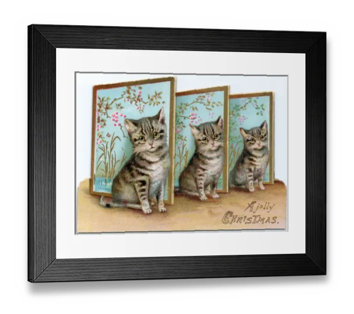 Framed Print : Three kittens on a cutout Christmas card Framed Print : Three kittens on a cutout Christmas card