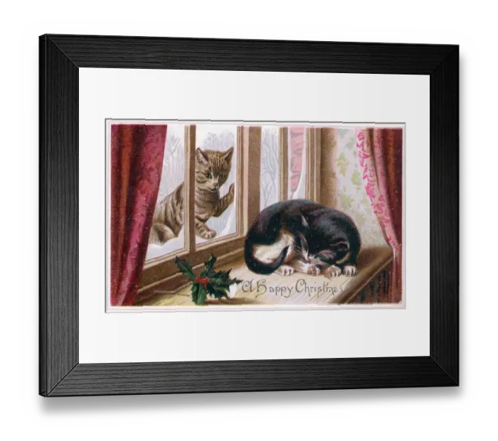 Framed Print : Two cats on a Christmas card Framed Print : Two cats on a Christmas card