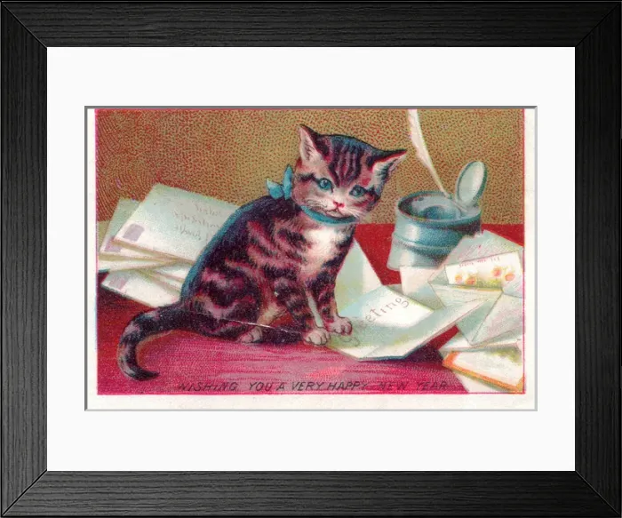 Framed Print : Kitten with letters on a New Year card Framed Print : Kitten with letters on a New Year card