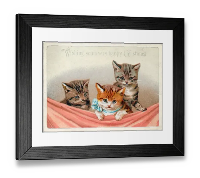 Framed Print : Three cute kittens on a Christmas card Framed Print : Three cute kittens on a Christmas card