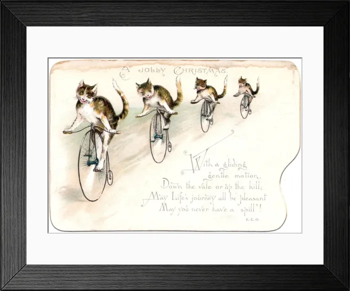 Framed Print : Four cats on a Christmas card Framed Print : Four cats on a Christmas card