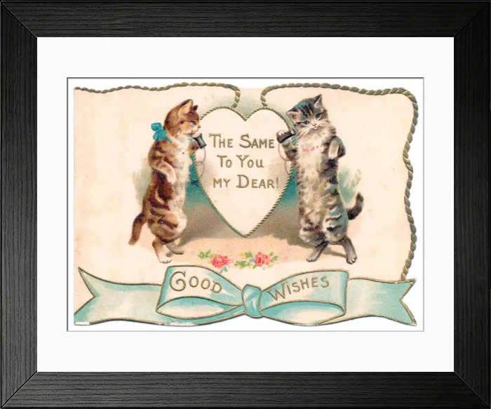 Framed Print : Two cats on a cutout greetings card Framed Print : Two cats on a cutout greetings card