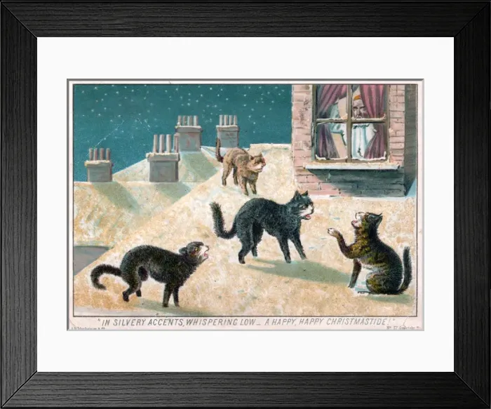 Framed Print : Four cats on a Christmas card Framed Print : Four cats on a Christmas card