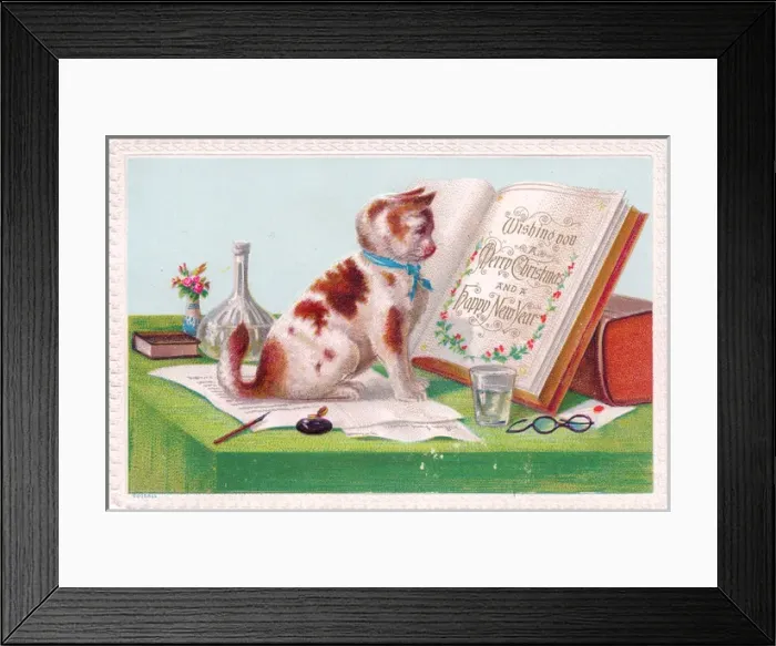 Framed Print : Ginger and white cat on a Christmas card Framed Print : Ginger and white cat on a Christmas card