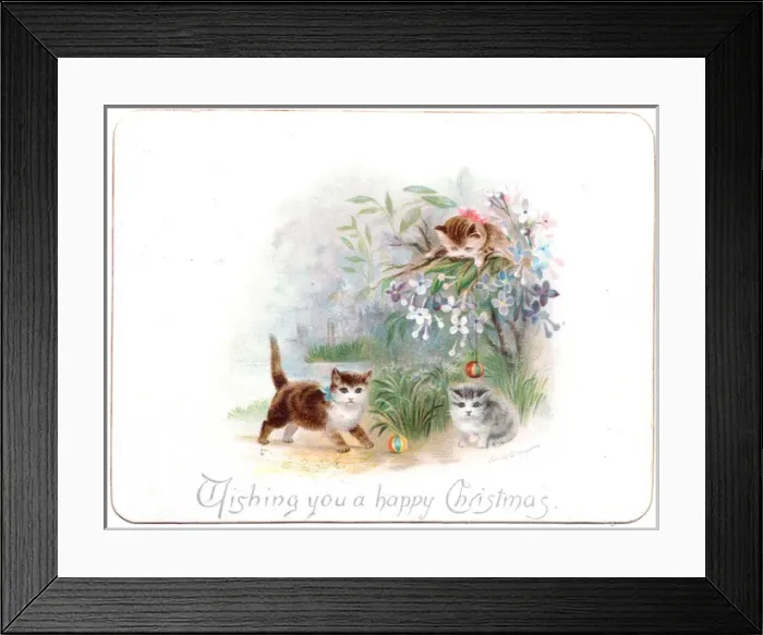 Framed Print : Three kittens on a Christmas card Framed Print : Three kittens on a Christmas card