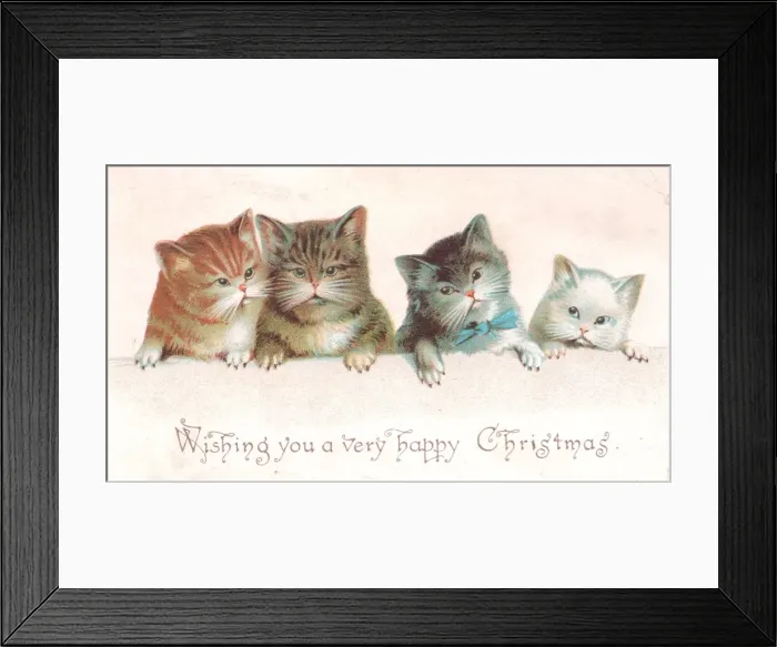 Framed Print : Four kittens on a Christmas card Framed Print : Four kittens on a Christmas card