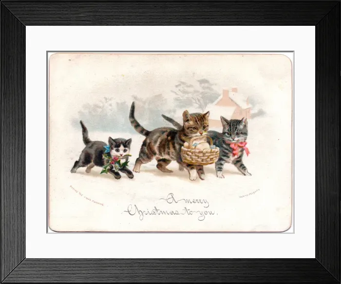 Framed Print : Three kittens on a Christmas card Framed Print : Three kittens on a Christmas card
