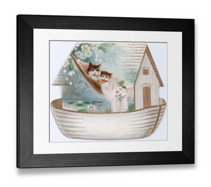 Framed Print : Two cats on a cutout greetings card Framed Print : Two cats on a cutout greetings card