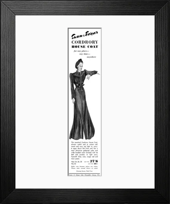 Framed Print : Swan and Edgar Cordrory House Coat advert, 1940 Framed Print : Swan and Edgar Cordrory House Coat advert, 1940
