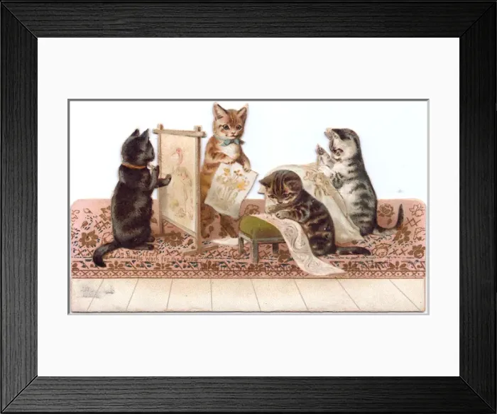 Framed Print : Four kittens on a cutout greetings card Framed Print : Four kittens on a cutout greetings card